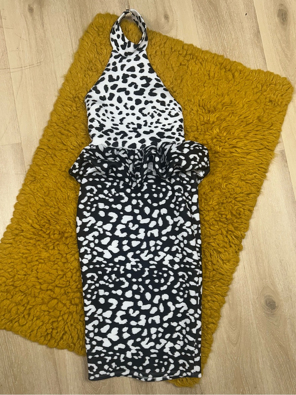 ASOS Black & White abstract animal print  sleeveless peplum halter dress 6
